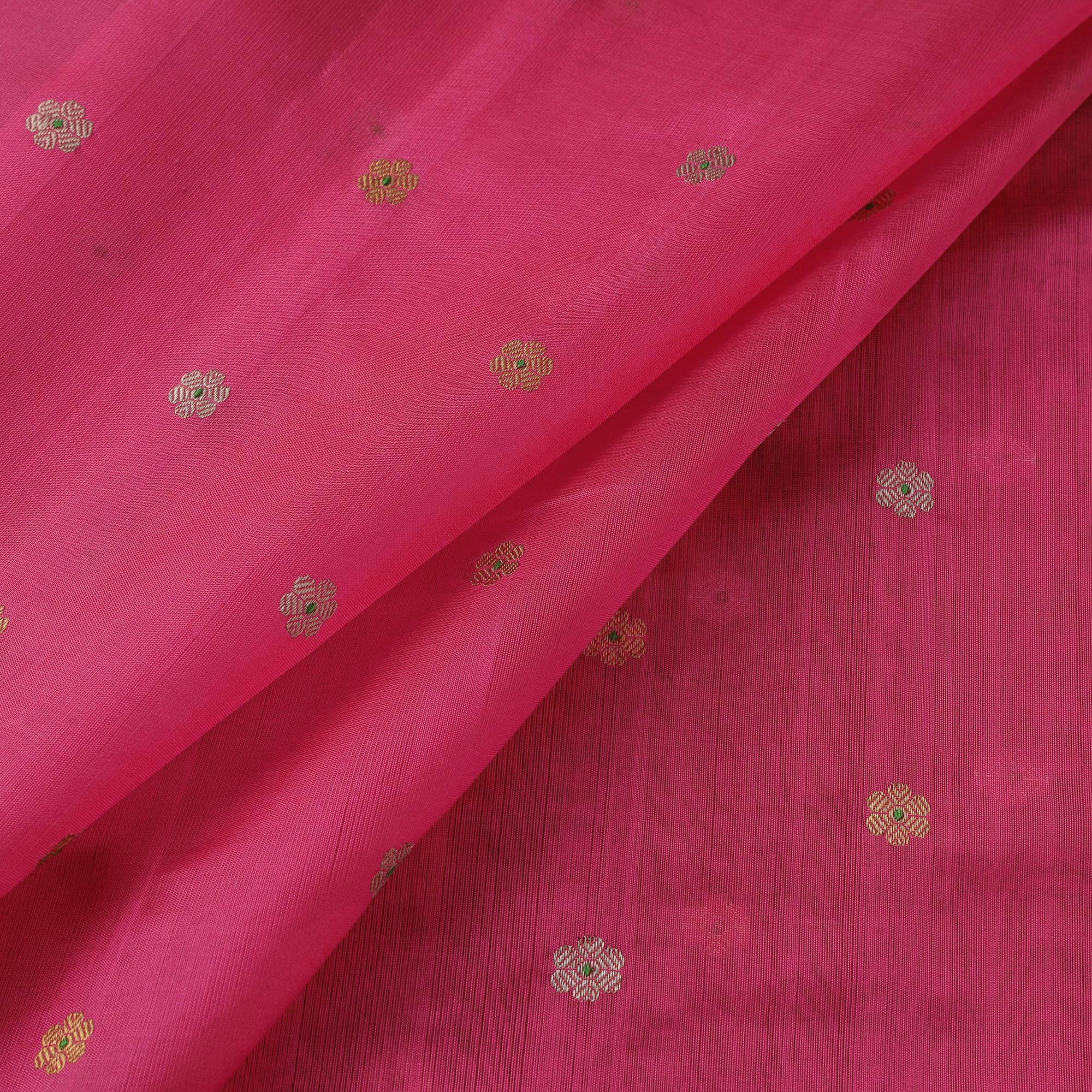 Buti Rug Mage Pink Handloom Zari Buti Pure Chanderi Silk Fabric