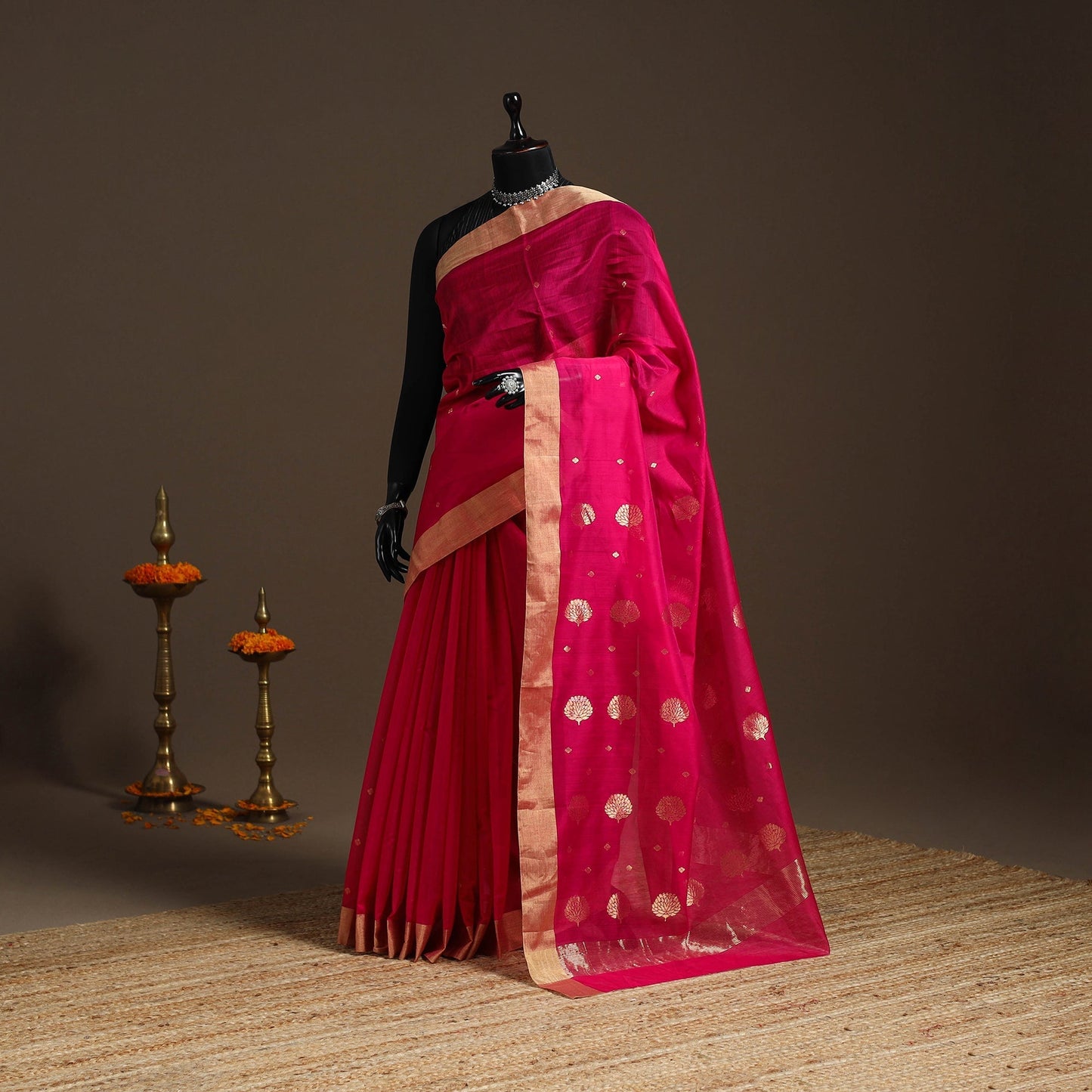 Handloom zari work chanderi silk saree 18 - handcrafted
