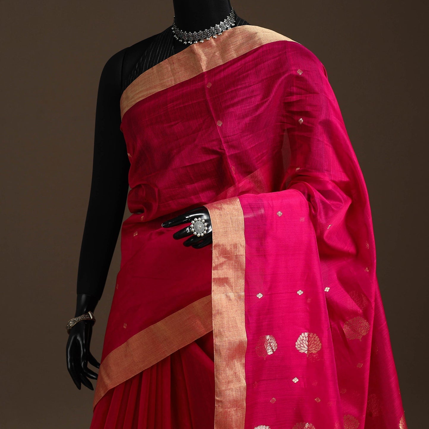 Handloom zari work chanderi silk saree 18 - handcrafted