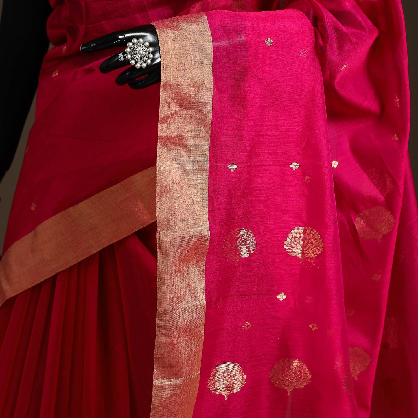 Handloom zari work chanderi silk saree 18 - handcrafted