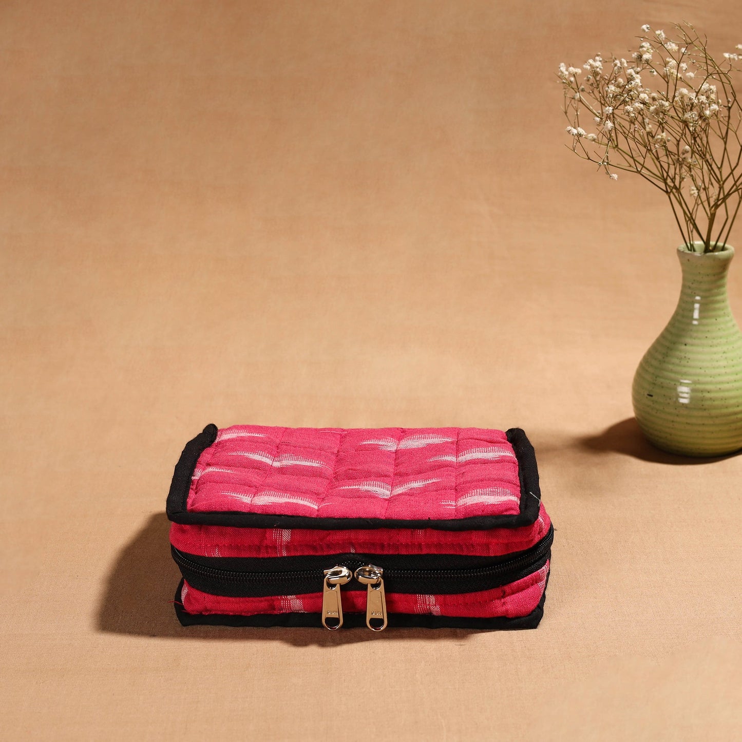 Pink Handmade 4 Pockets Cotton Jewellery Bag