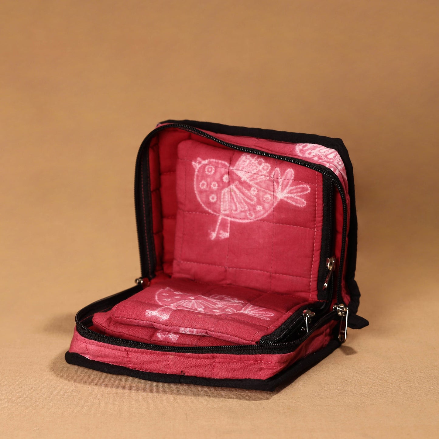 Pink Handmade 4 Pockets Cotton Jewellery Bag