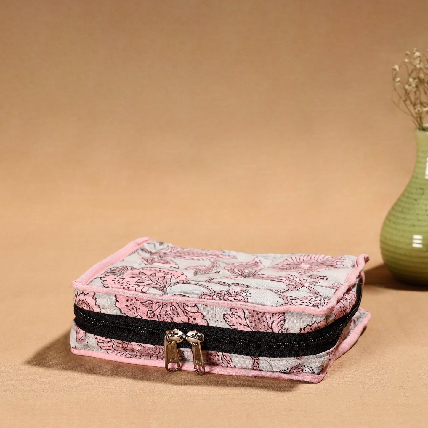 Pink Handmade Cotton Jewelry Organizer Bag for Travel 