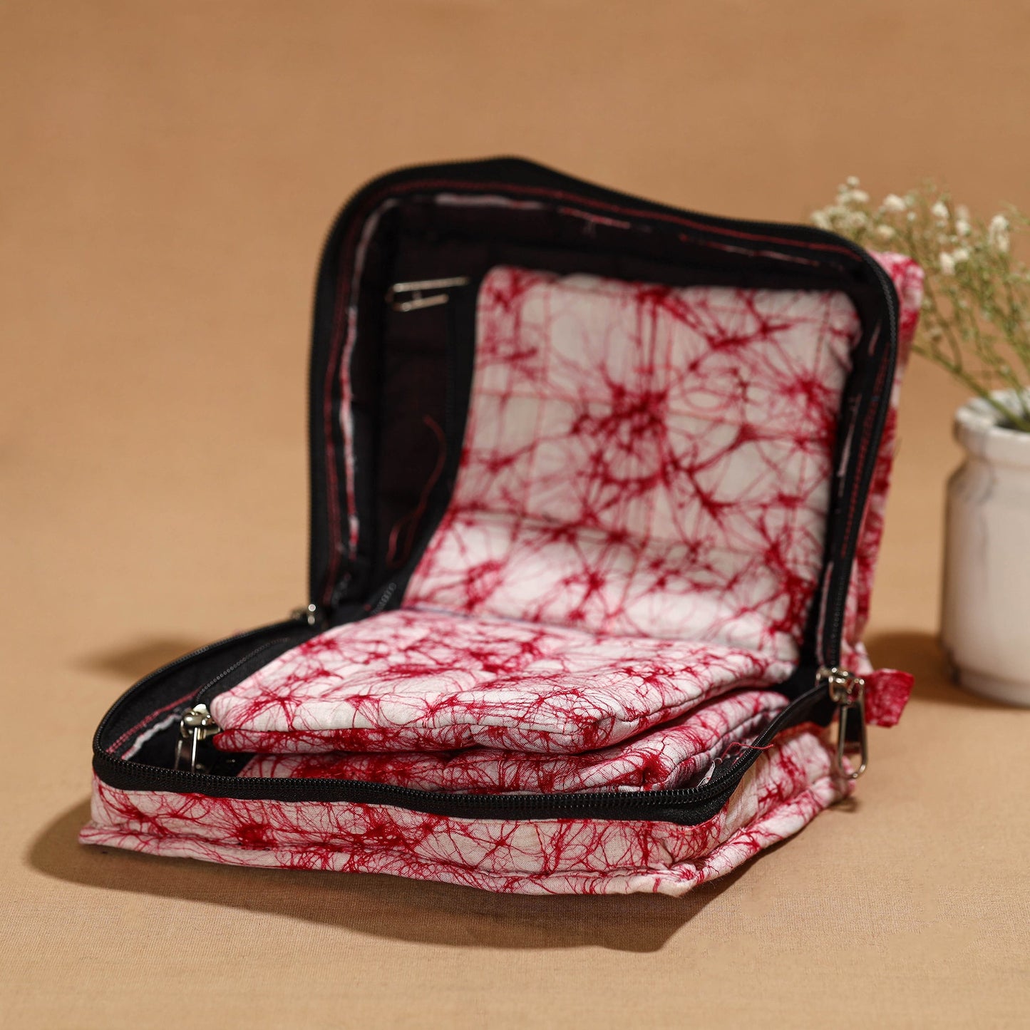 Pink Handmade 4 Pockets Cotton Jewelry Bag 