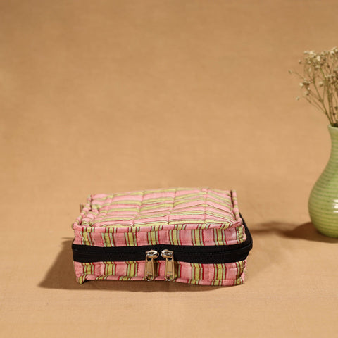 Pink Handmade Cotton Jewelry Bag - 4 Pockets
