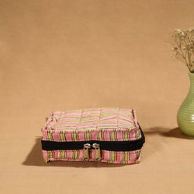 Pink Handmade Cotton Jewelry Bag - 4 Pockets