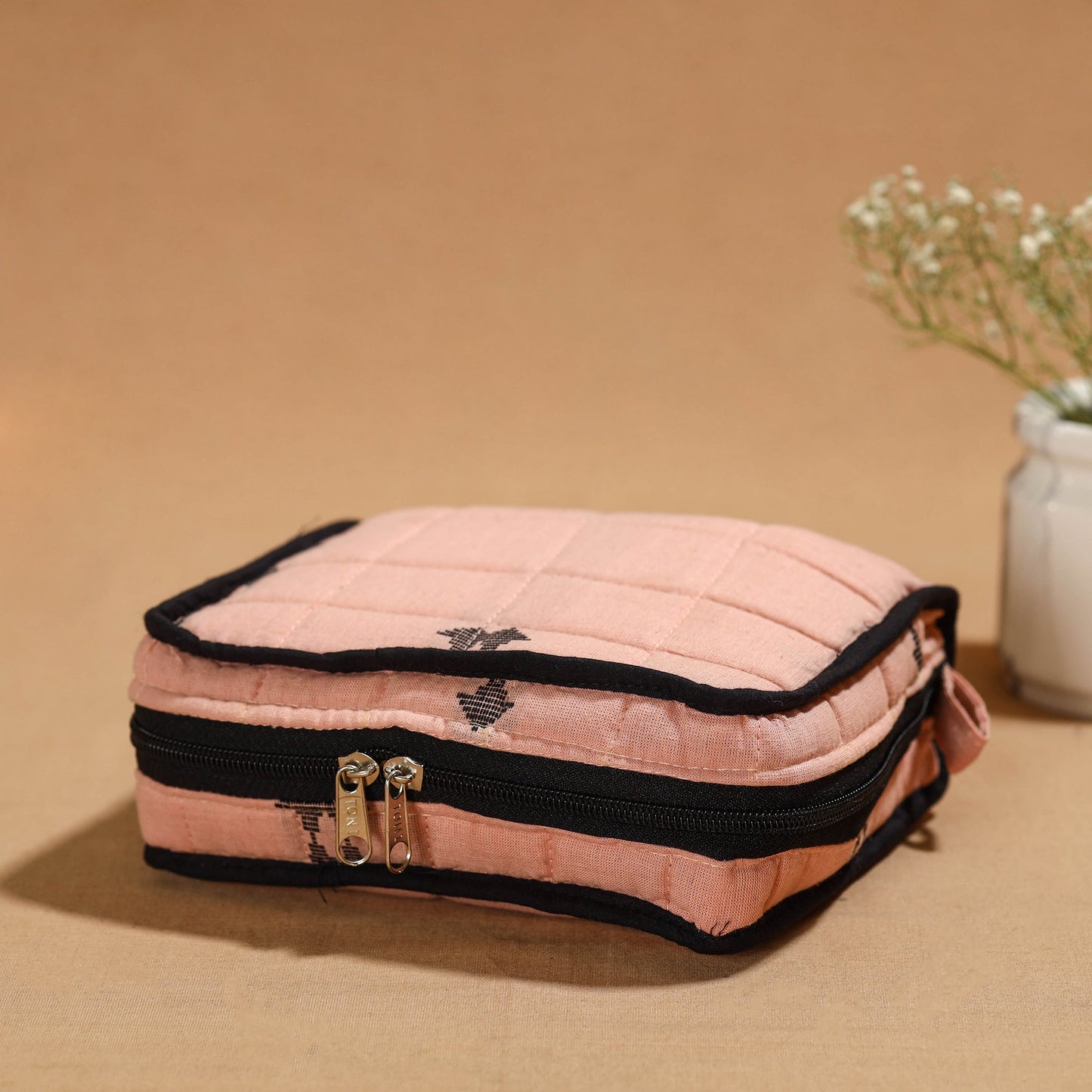 Pink Handmade 4 Pockets Cotton Jewelry Bag