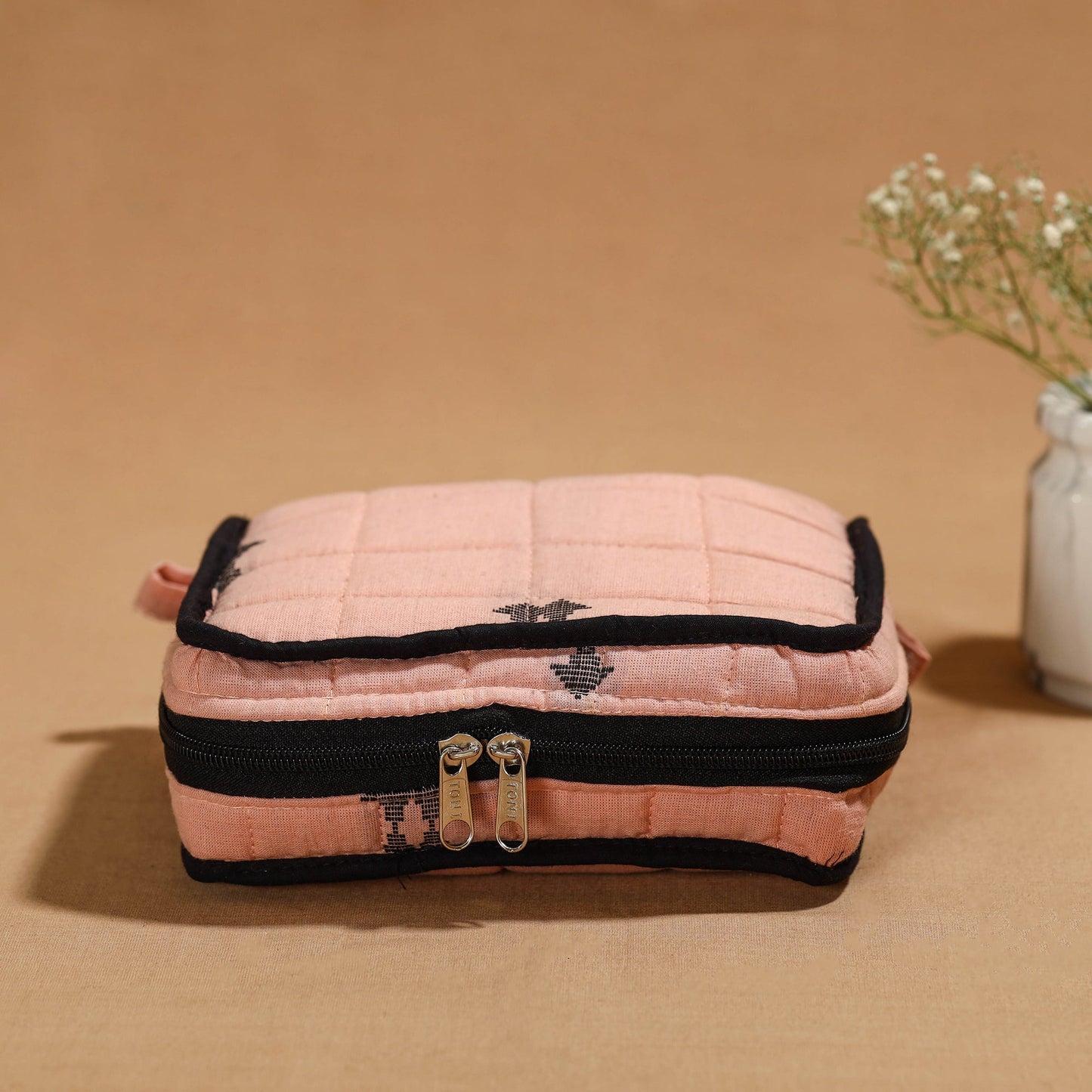 Pink Handmade 4 Pockets Cotton Jewelry Bag