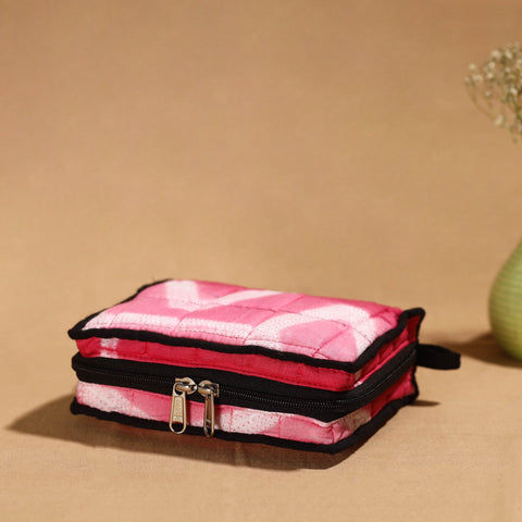 Pink Handmade 4 Pockets Cotton Jewelry Bag