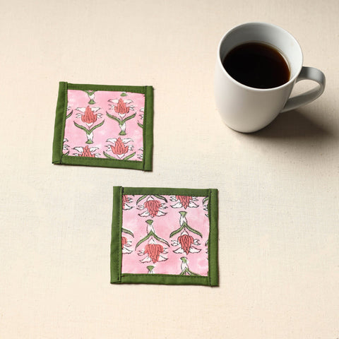 Pink Handmade Cotton Coasters (Set of 2)