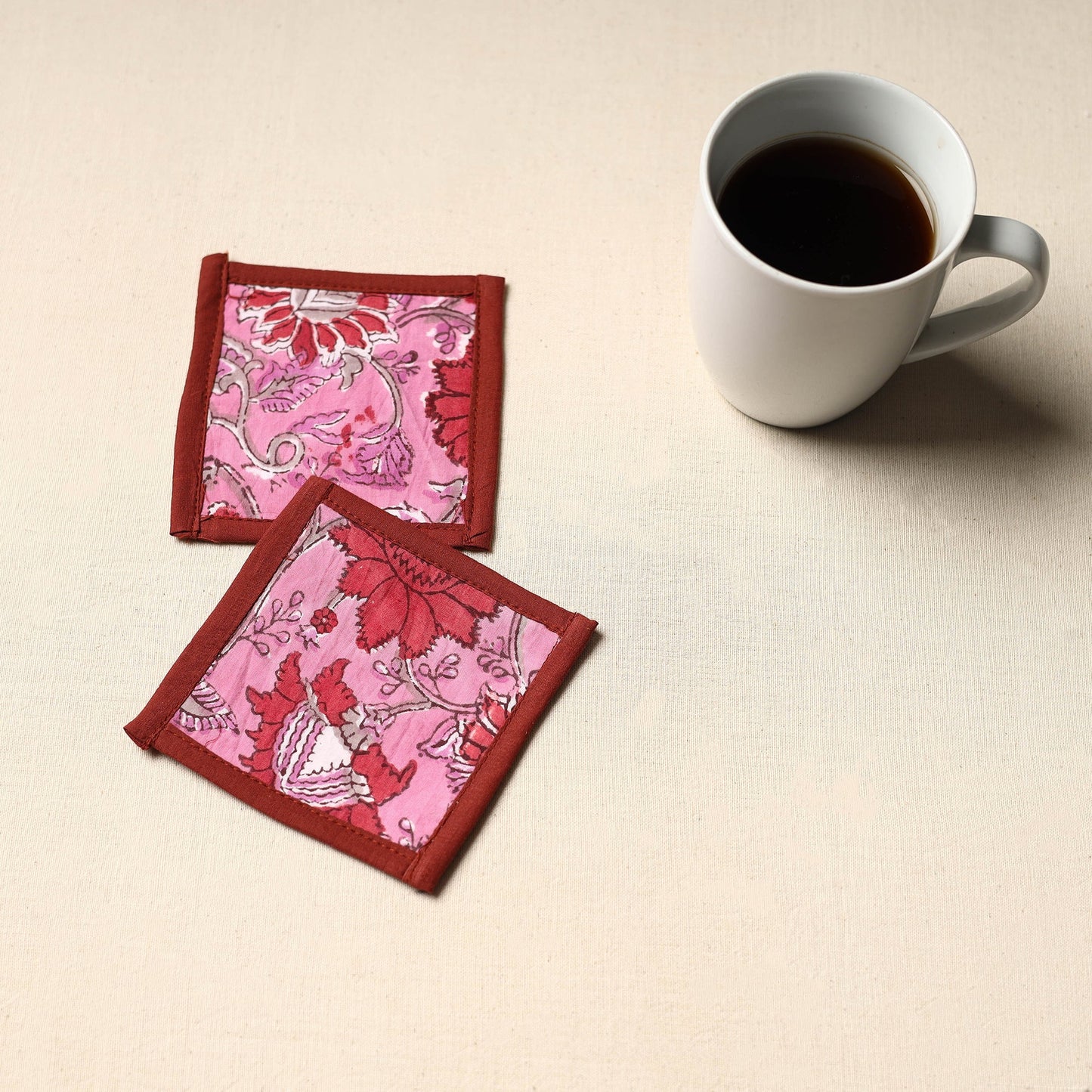Pink Handmade Cotton Coasters (Set of 2)