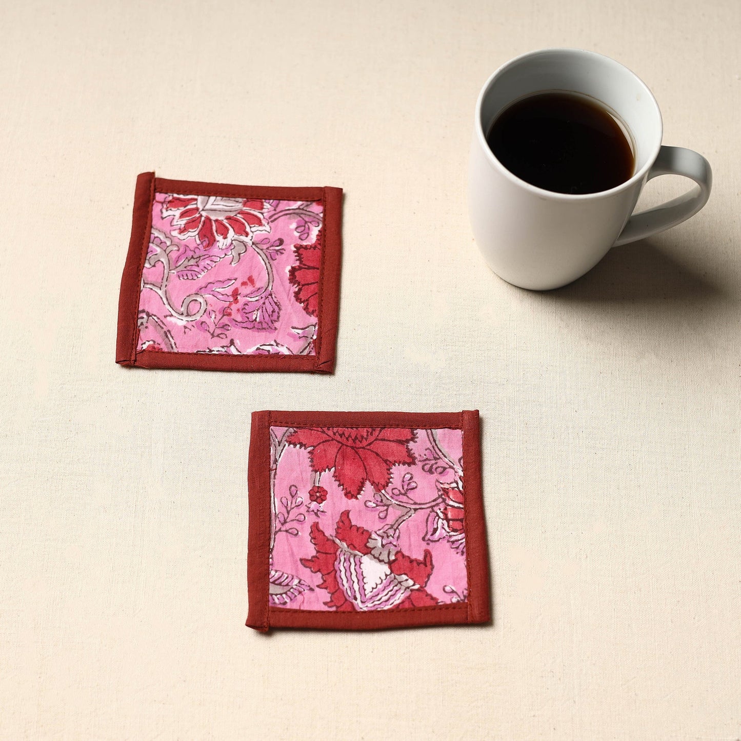 Pink Handmade Cotton Coasters (Set of 2)