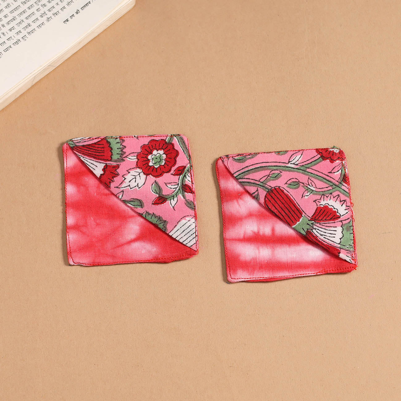 Pink - handmade cotton fabric corner bookmark (set of 2) 05