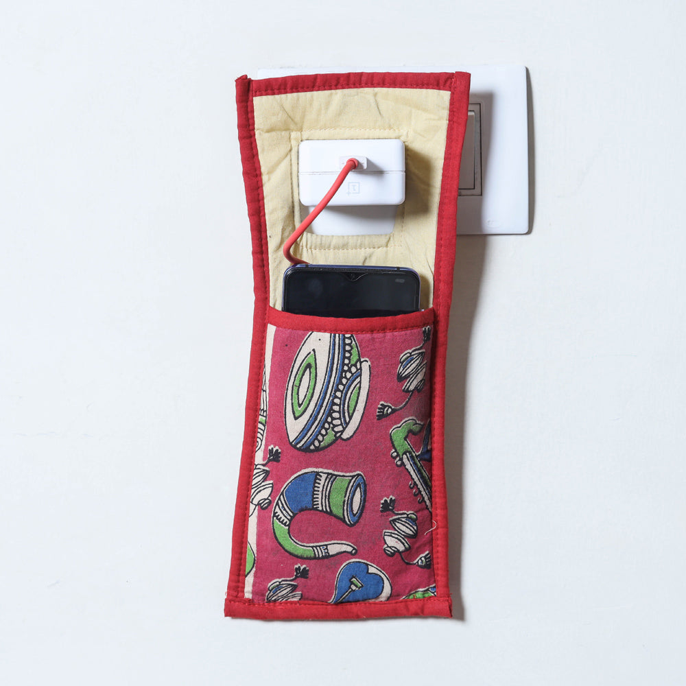 Pink Handmade Cotton Fabric Mobile Charging Holder 