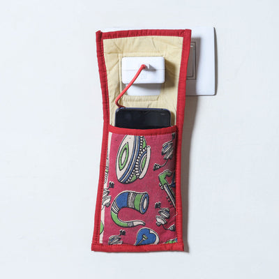 Pink Handmade Cotton Fabric Mobile Charging Holder 