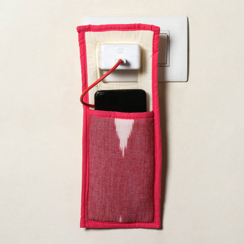 Pink Handmade Cotton Fabric Mobile Charging Holder 