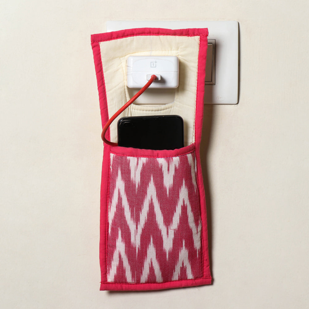 Pink Handmade Cotton Fabric Mobile Charging Holder 