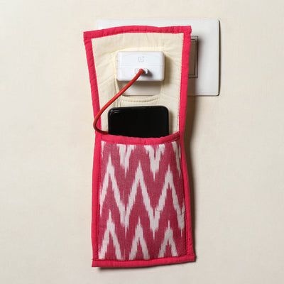 Pink Handmade Cotton Fabric Mobile Charging Holder 