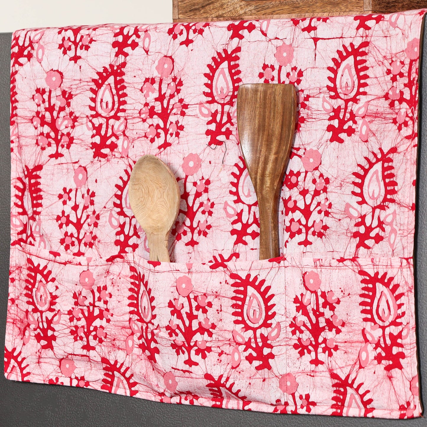 Pink Handmade Cotton Fridge Top Cover with Pockets 