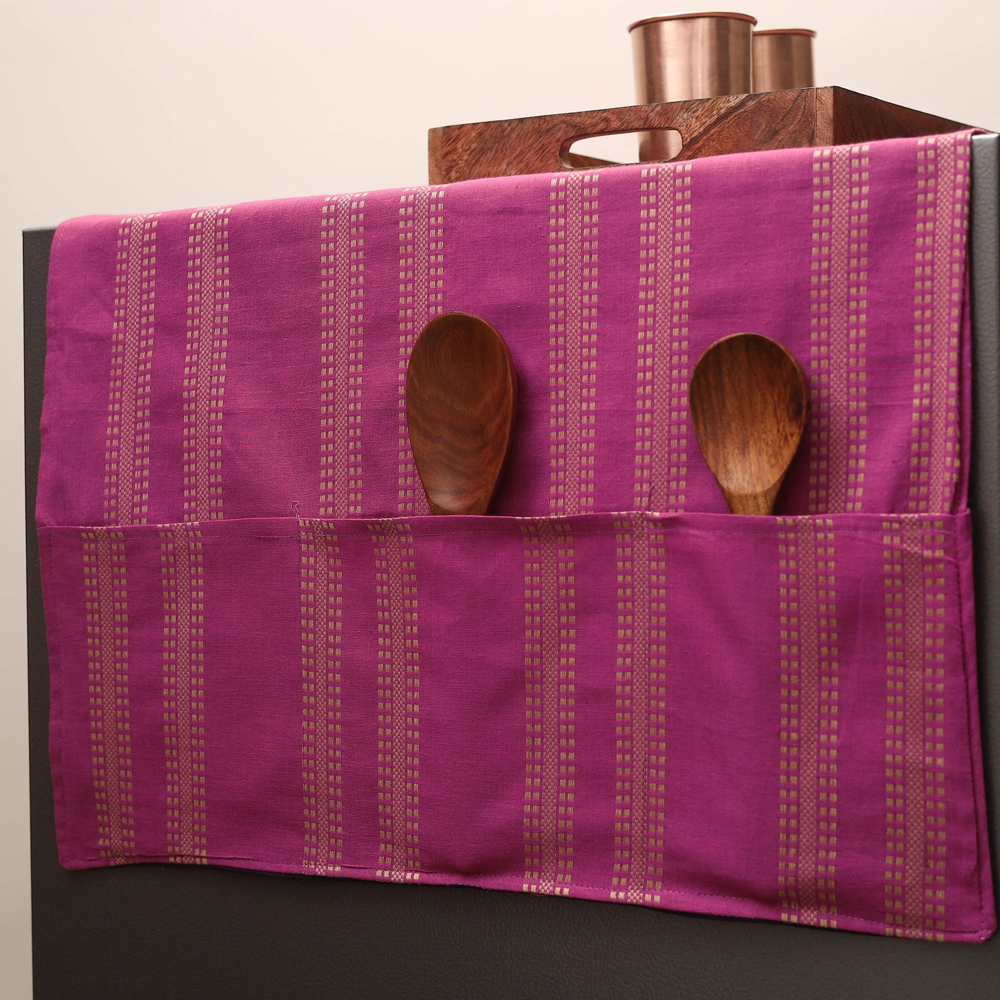 Handmade Cotton Fridge Top Cover with Multiple Pockets