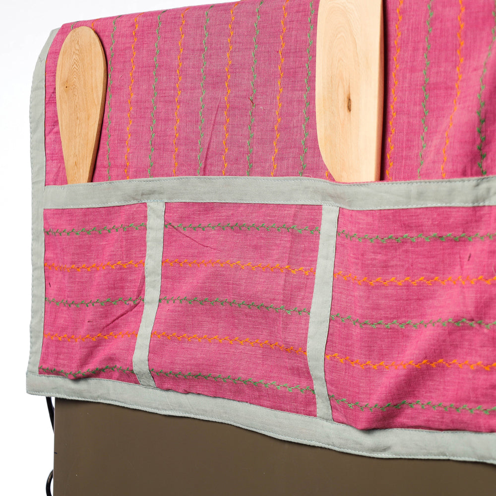 Pink Handmade Cotton Fridge Top Cover with Multiple Pockets
