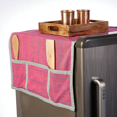 Pink Handmade Cotton Fridge Top Cover with Multiple Pockets