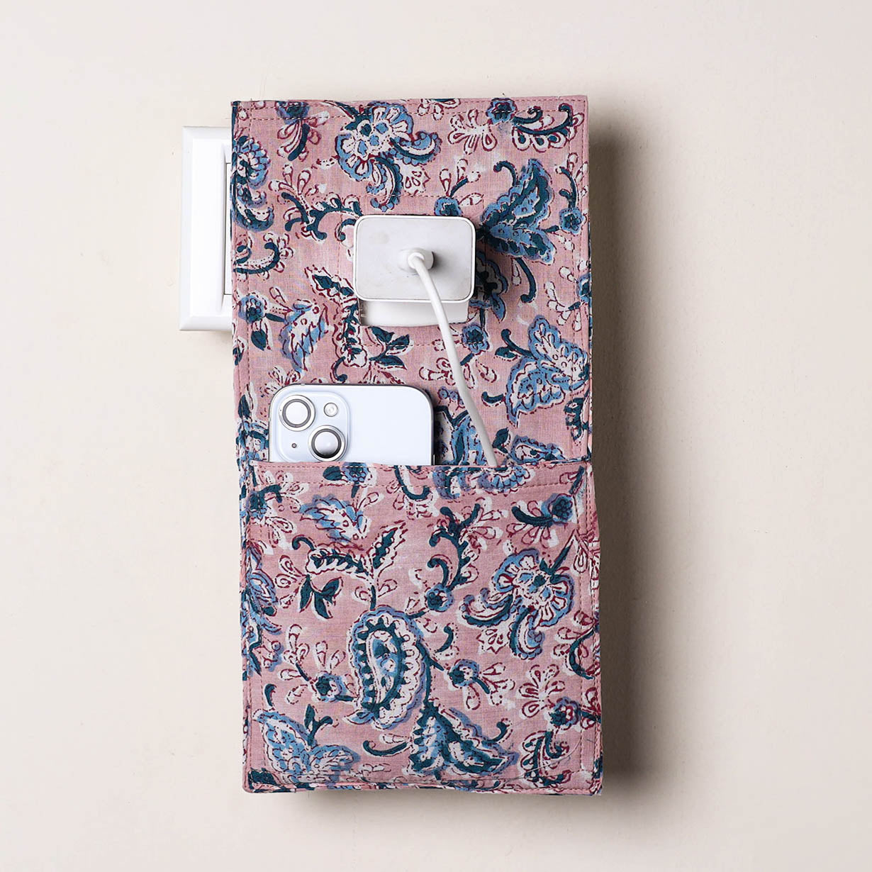 Pink Handmade Cotton Mobile Charging Holder