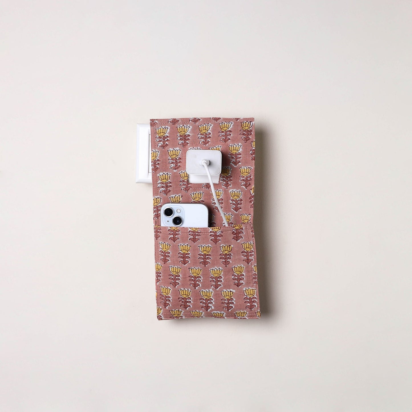 Pink Handmade Cotton Mobile Charging Holder