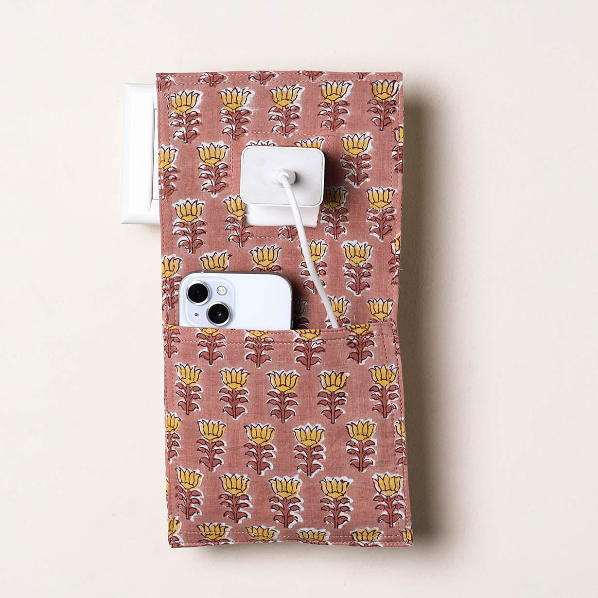 Pink Handmade Cotton Mobile Charging Holder