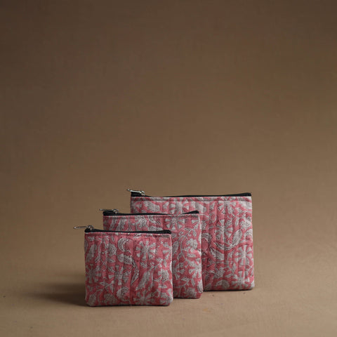 Pink - handmade cotton multipurpose utility pouches (set