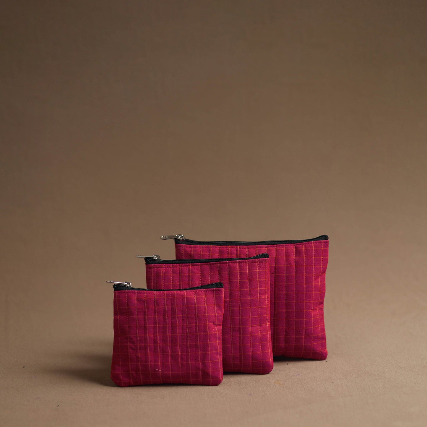 Pink - handmade cotton multipurpose utility pouches (set