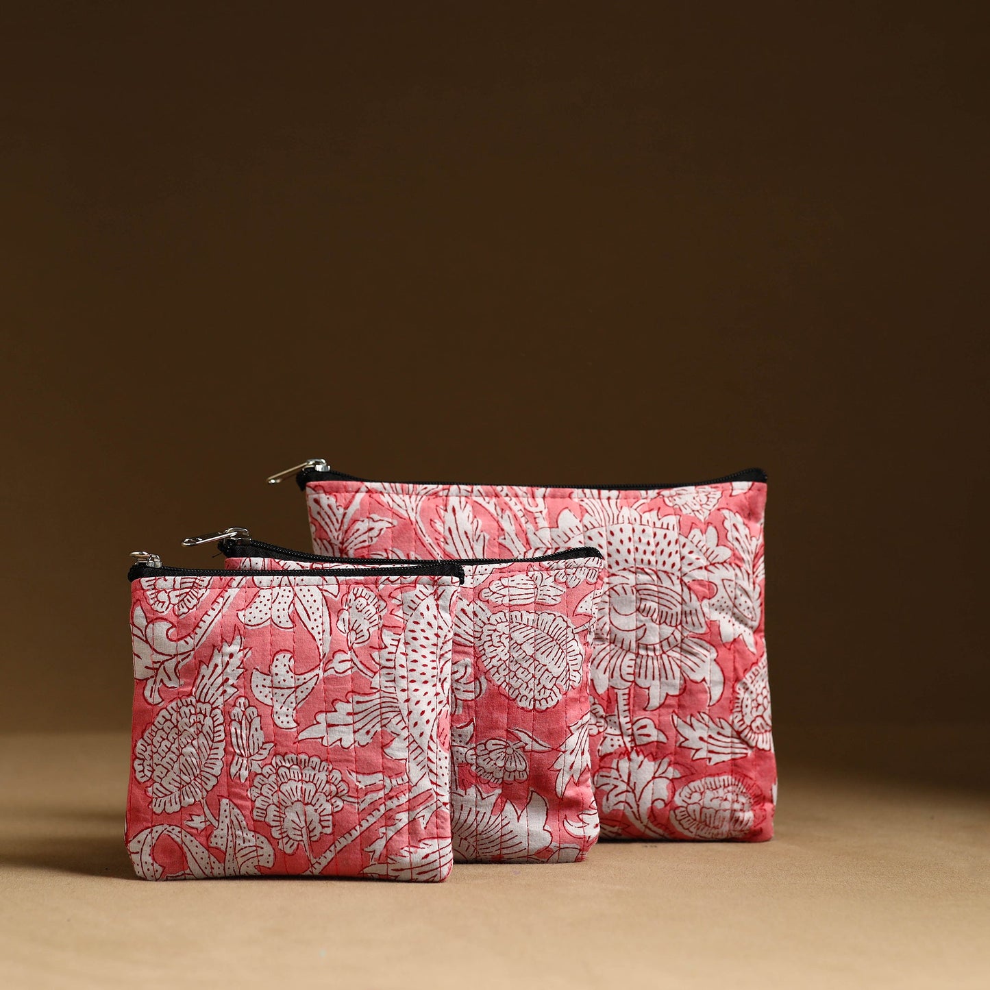 Pink - handmade cotton multipurpose utility pouches (set