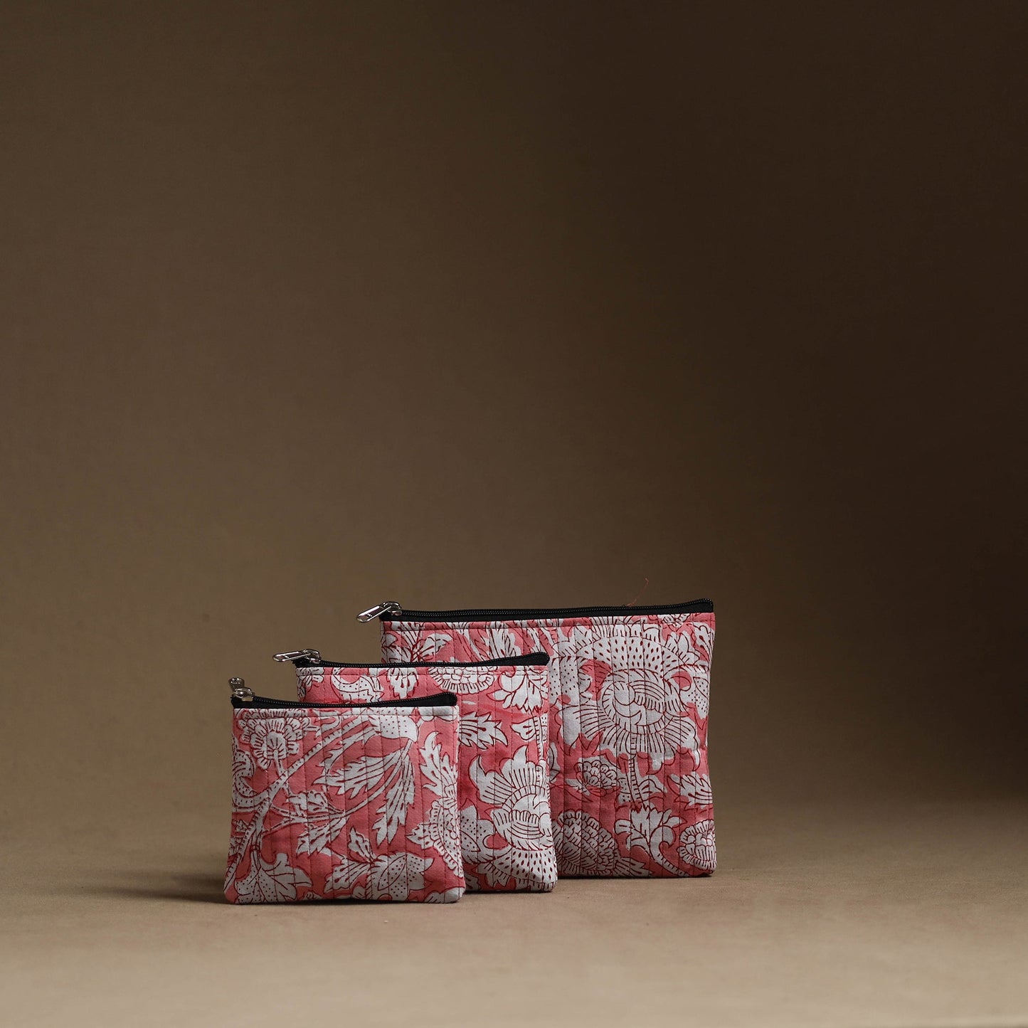 Pink - handmade cotton multipurpose utility pouches (set