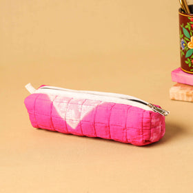 Pink - handmade cotton quilted pencil pouch 06 - handcrafted