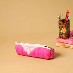 Pink - handmade cotton quilted pencil pouch 06 - handcrafted