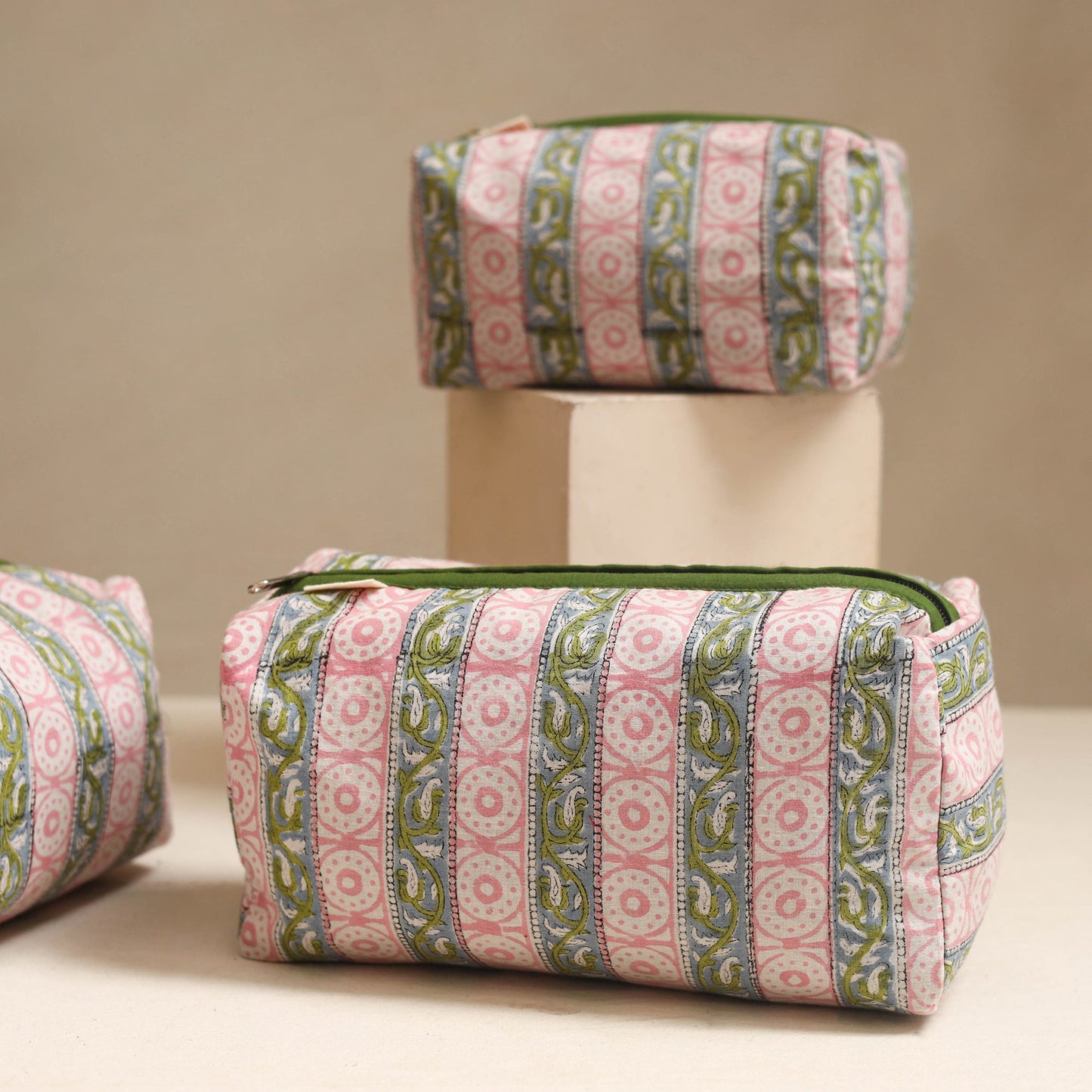 Pink - handmade cotton toiletry bags (set of 3) 11
