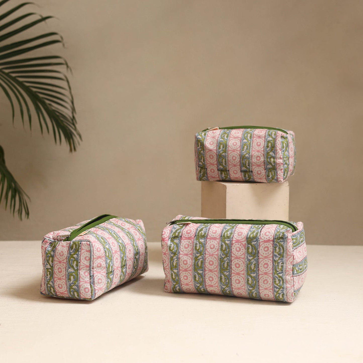 Pink - handmade cotton toiletry bags (set of 3) 11