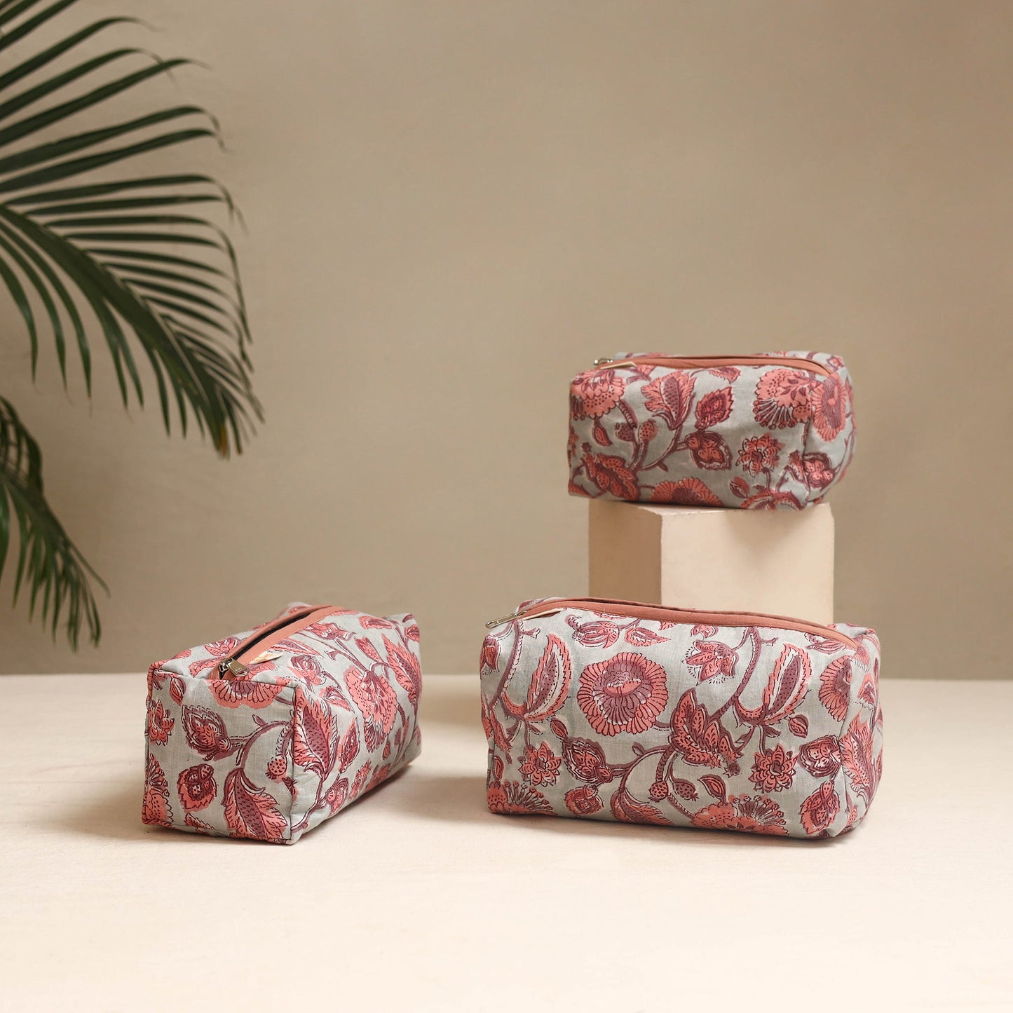 Pink - handmade cotton toiletry bags (set of 3) 15