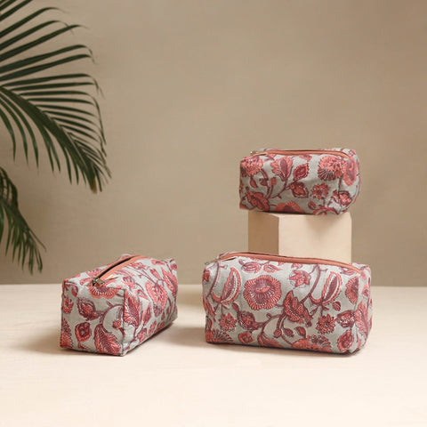 Pink - handmade cotton toiletry bags (set of 3) 15