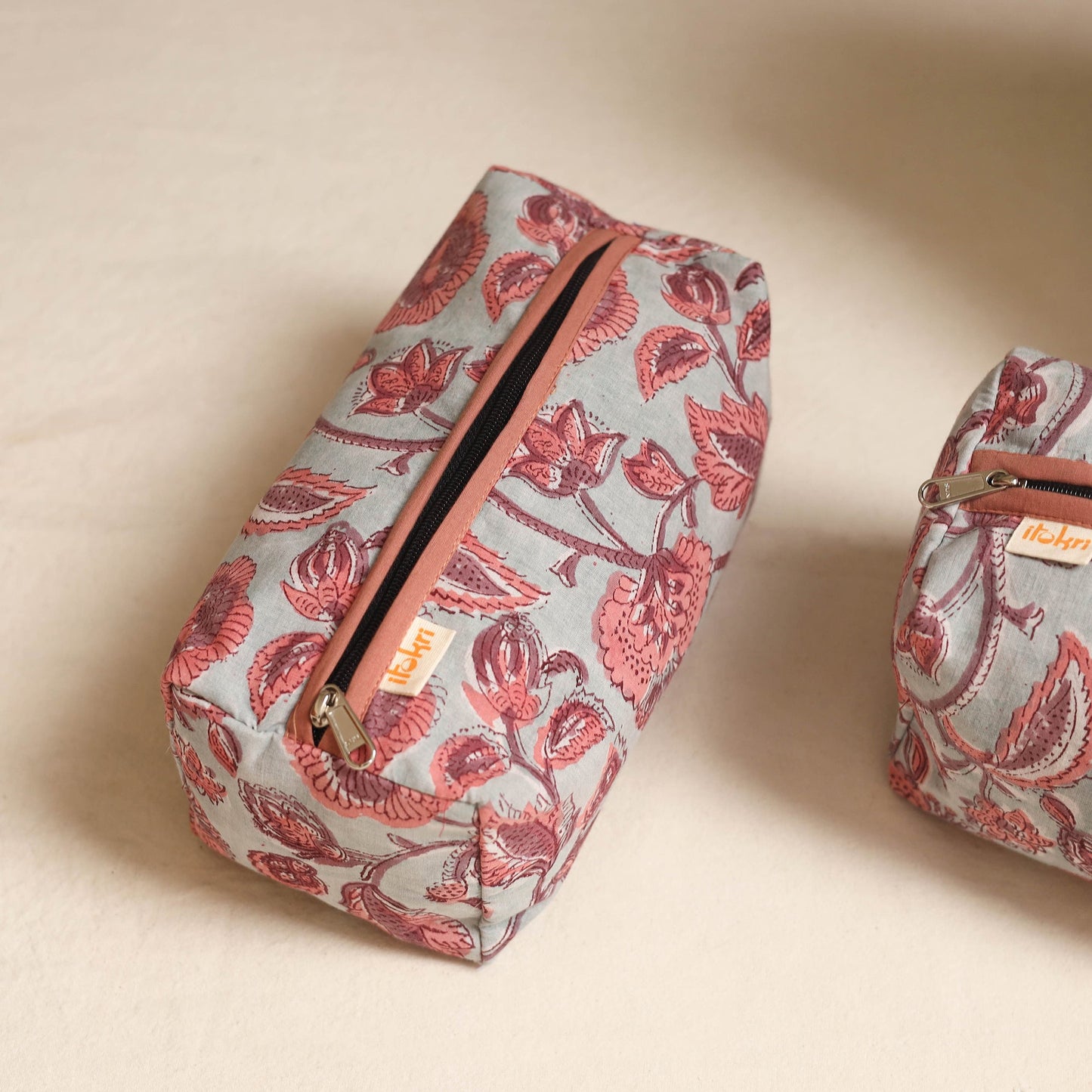 Pink - handmade cotton toiletry bags (set of 3) 15