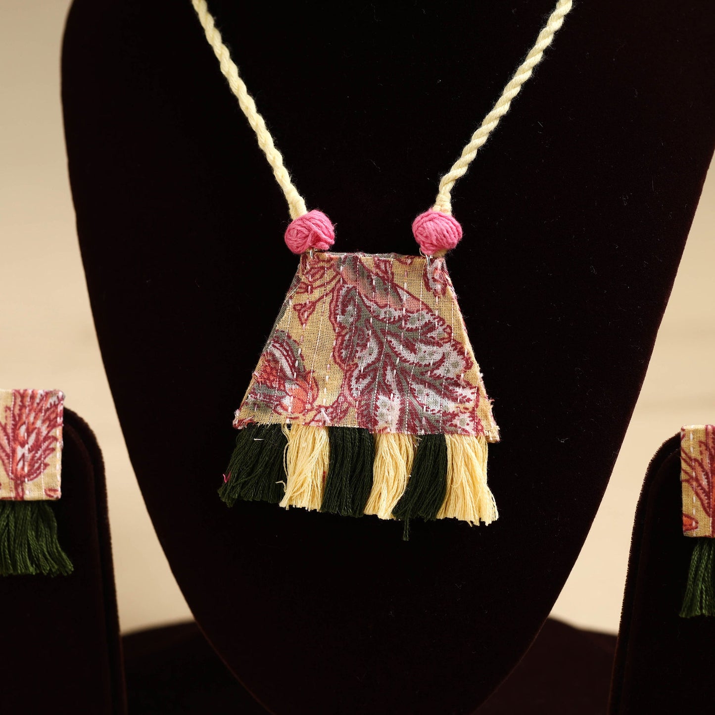 Pink - handmade fabart necklace set 01 - handcrafted