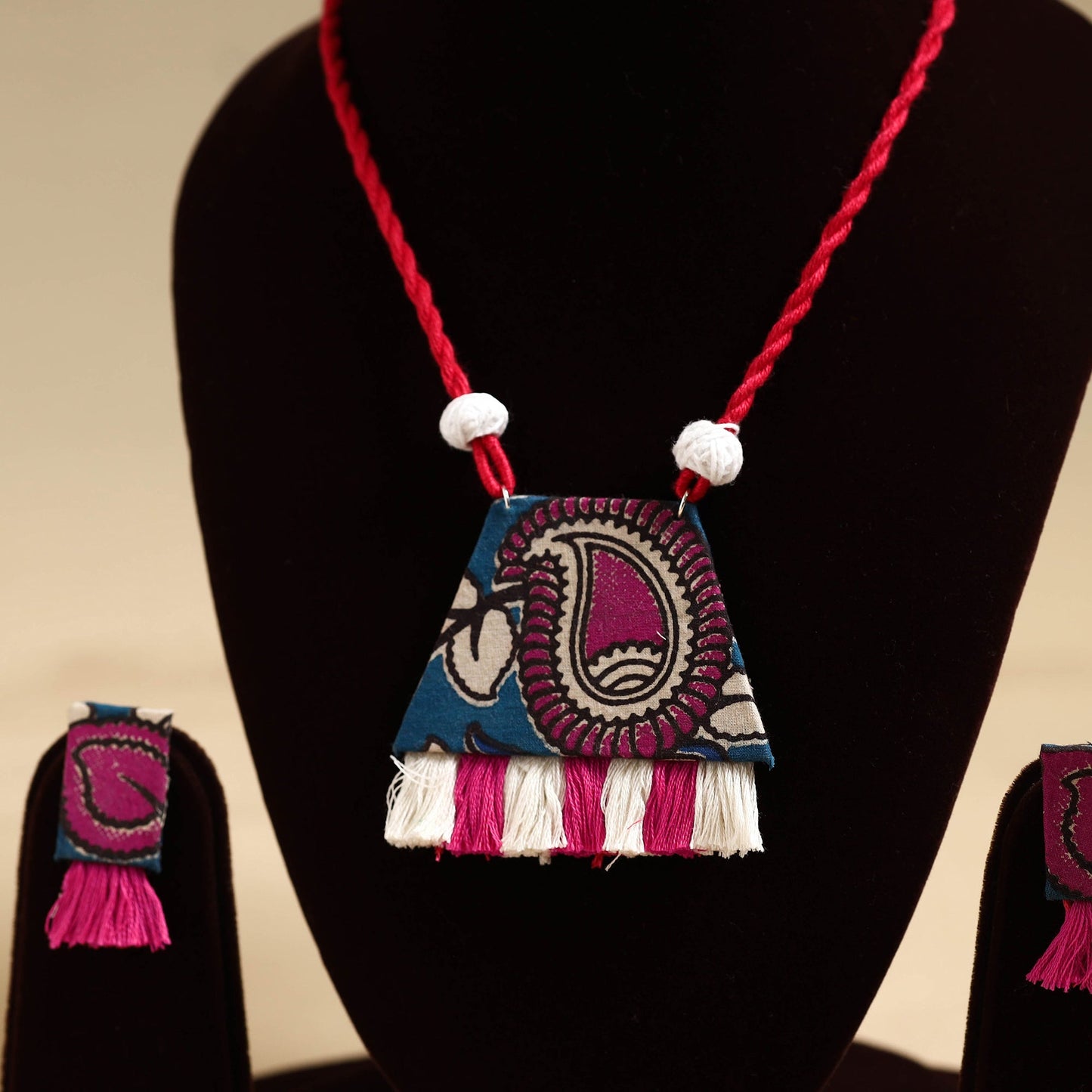 Pink - handmade fabart necklace set 05 - handcrafted