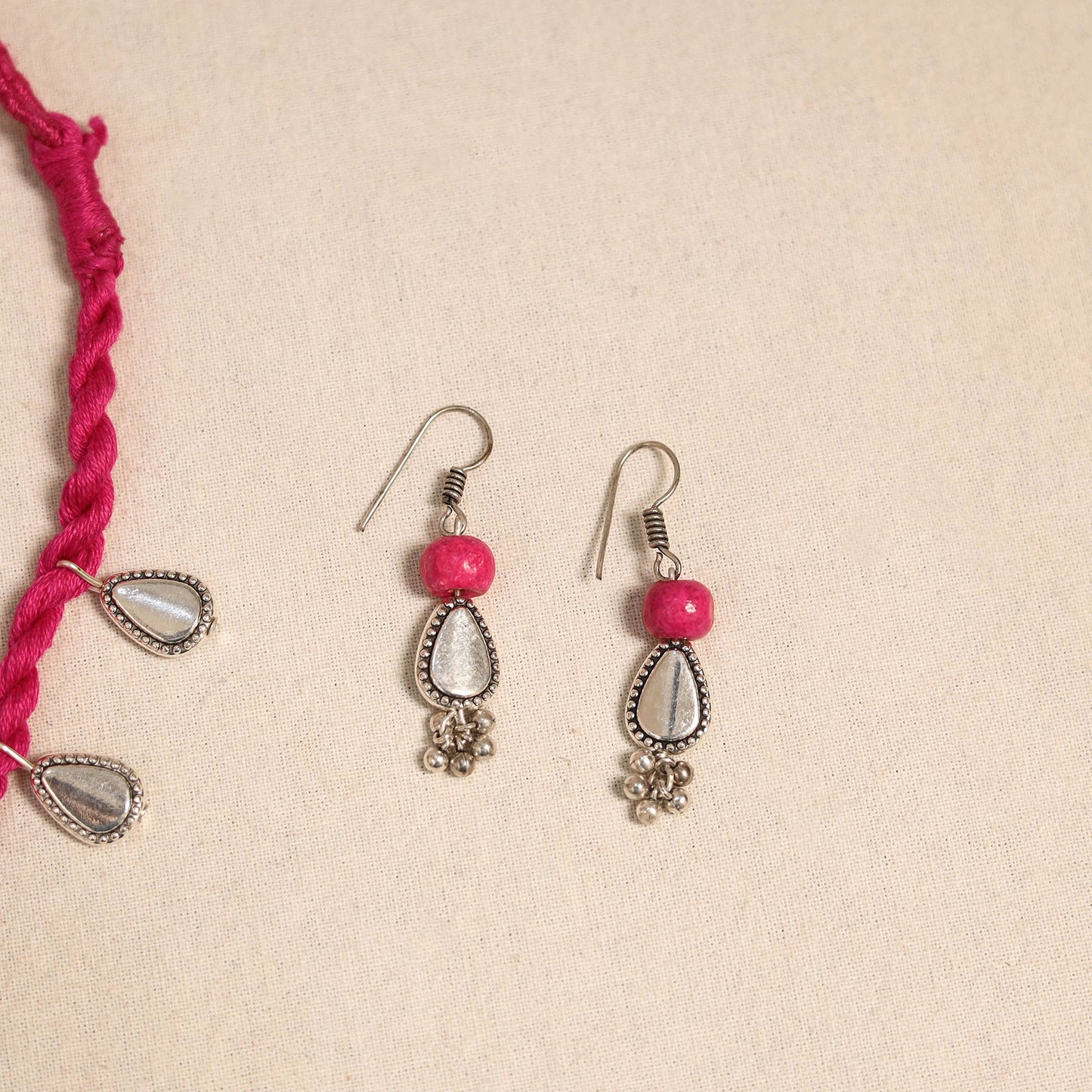 Pink - handmade german silver necklace set 04 - handcrafted