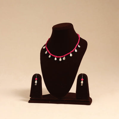 Pink - handmade german silver necklace set 04 - handcrafted