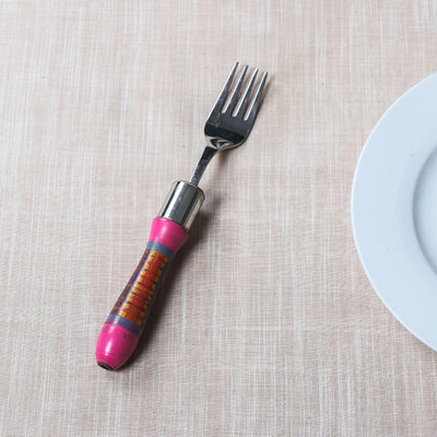 Pink Handmade Kutch Lacquered Wooden Handle Steel Fork