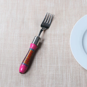 Pink Handmade Kutch Lacquered Wooden Handle Steel Fork
