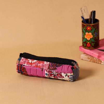 Pink Handmade Patchwork Quilted Cotton Pencil Pouch