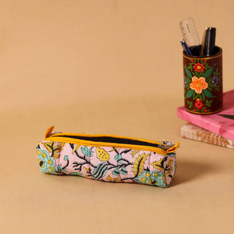 Pink Handmade Quilted Cotton Pencil Pouch