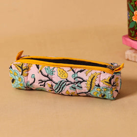 Pink Handmade Quilted Cotton Pencil Pouch