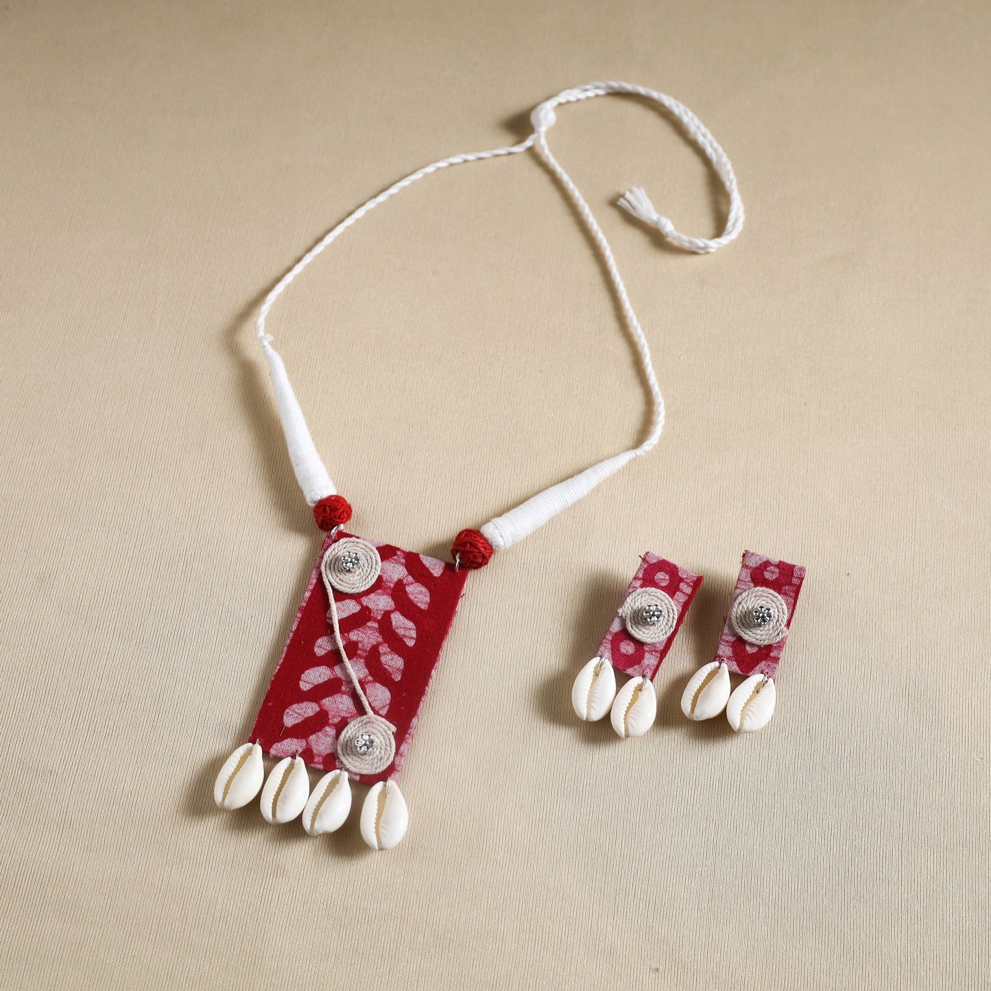 Pink - handmade shell work fabart necklace set 02